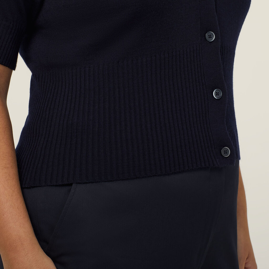 Wool Rich Short Sleeve Rib Trim Cardigan - CAT5BJ