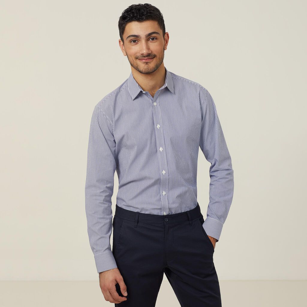 Avignon Fine Block Stripe Stretch Long Sleeve Shirt - CATJD9