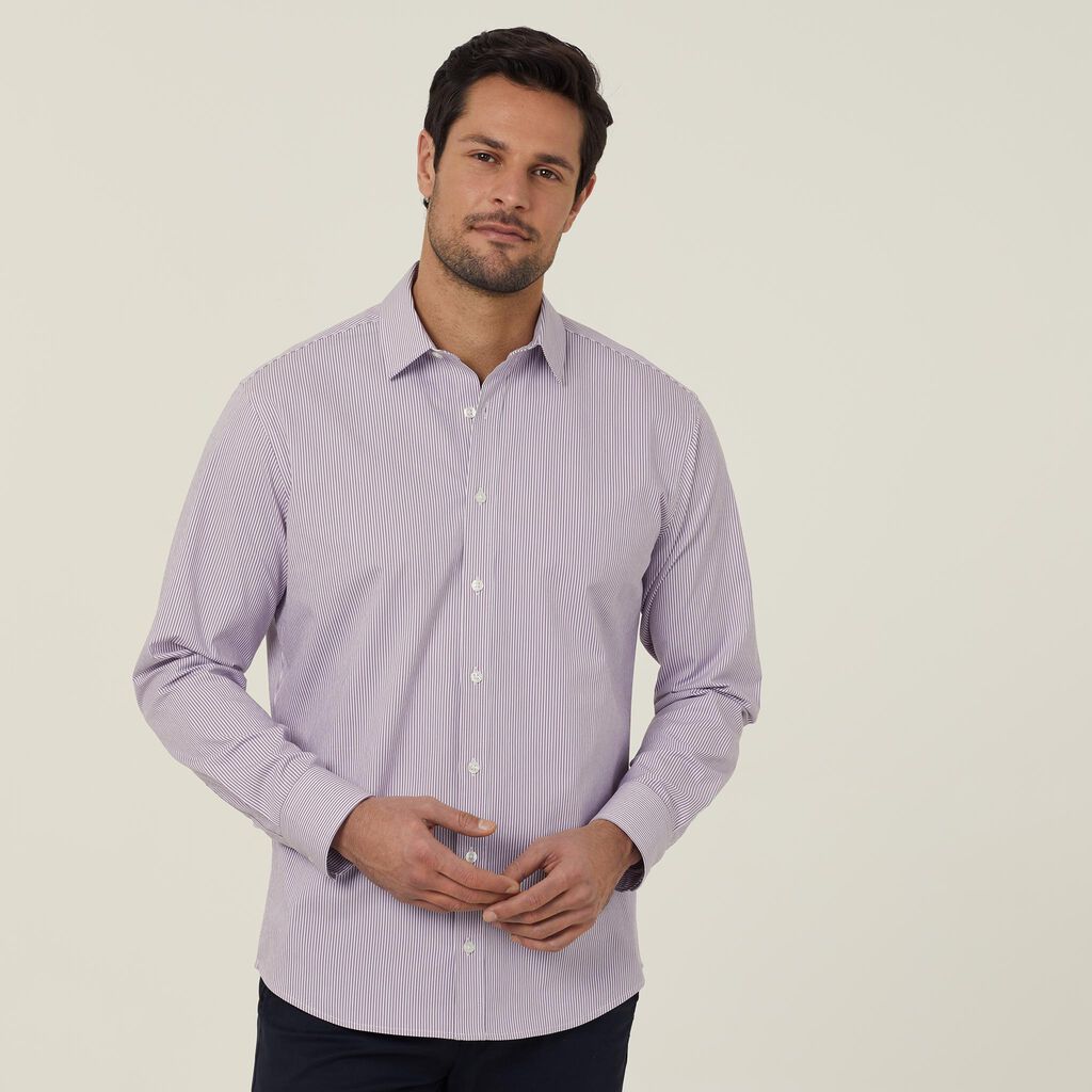 Avignon Fine Block Stripe Stretch Long Sleeve Shirt - CATJD9