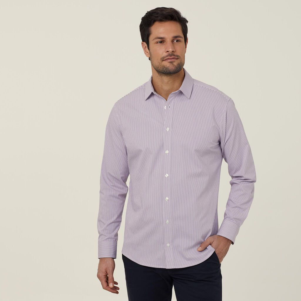 Avignon Fine Block Stripe Stretch Long Sleeve Shirt - CATJD9