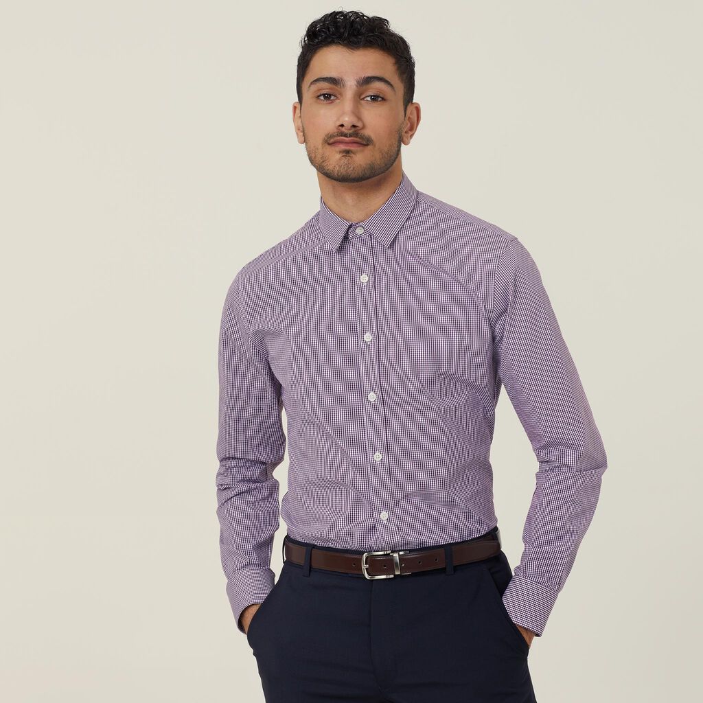 Avignon Gingham Check Stretch Long Sleeve Slim Shirt - CATJDF