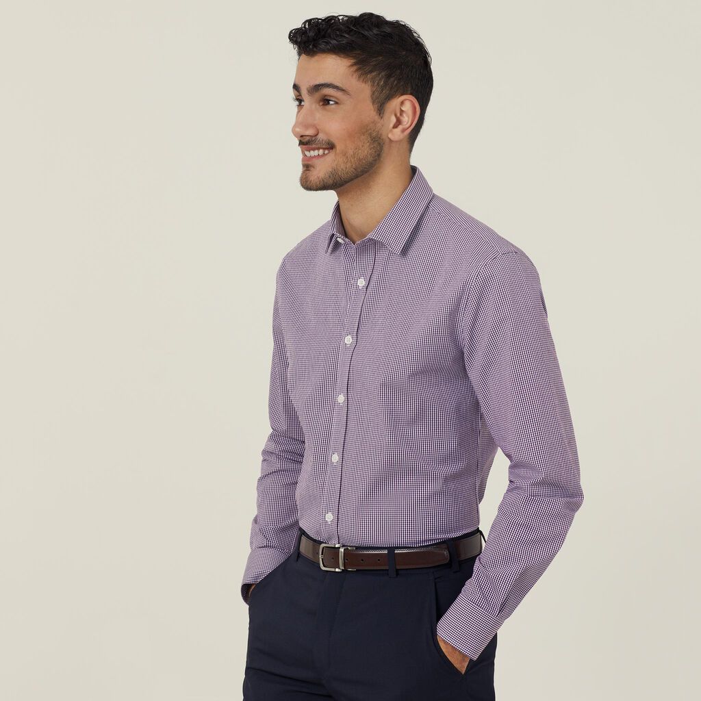 Avignon Gingham Check Stretch Long Sleeve Slim Shirt - CATJDF