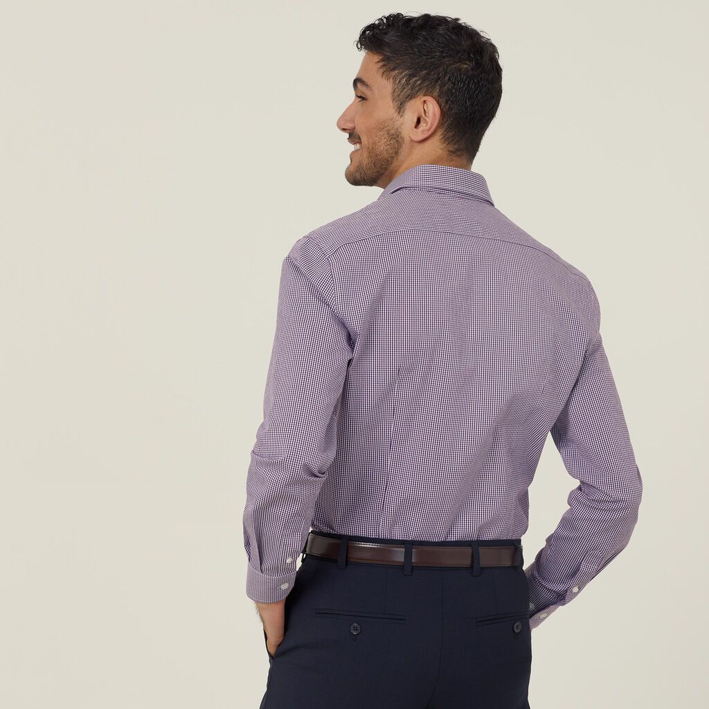Avignon Gingham Check Stretch Long Sleeve Slim Shirt - CATJDF