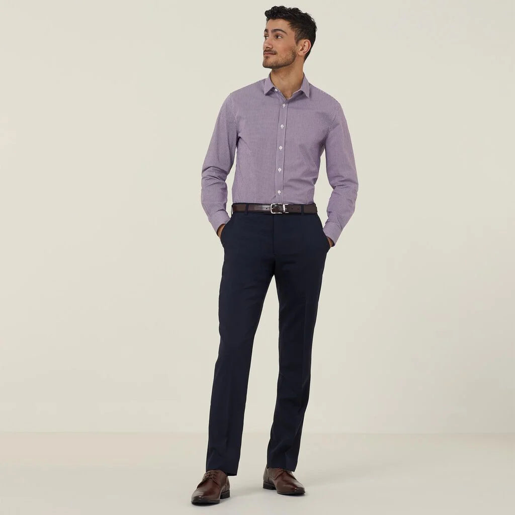 Avignon Gingham Check Stretch Long Sleeve Slim Shirt - CATJDF