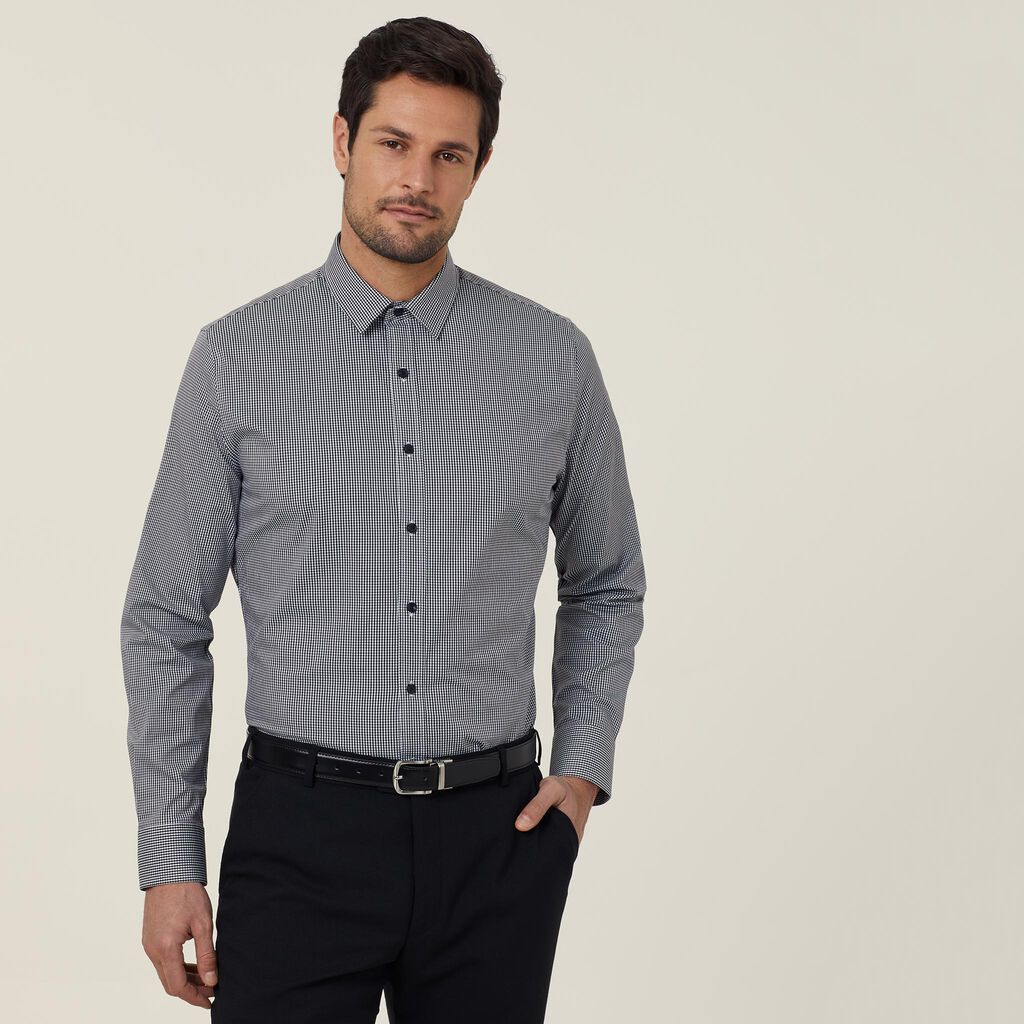 Avignon Gingham Check Stretch Long Sleeve Slim Shirt - CATJDF