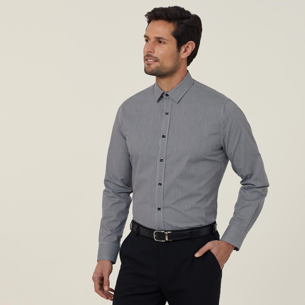 Avignon Gingham Check Stretch Long Sleeve Slim Shirt - CATJDF