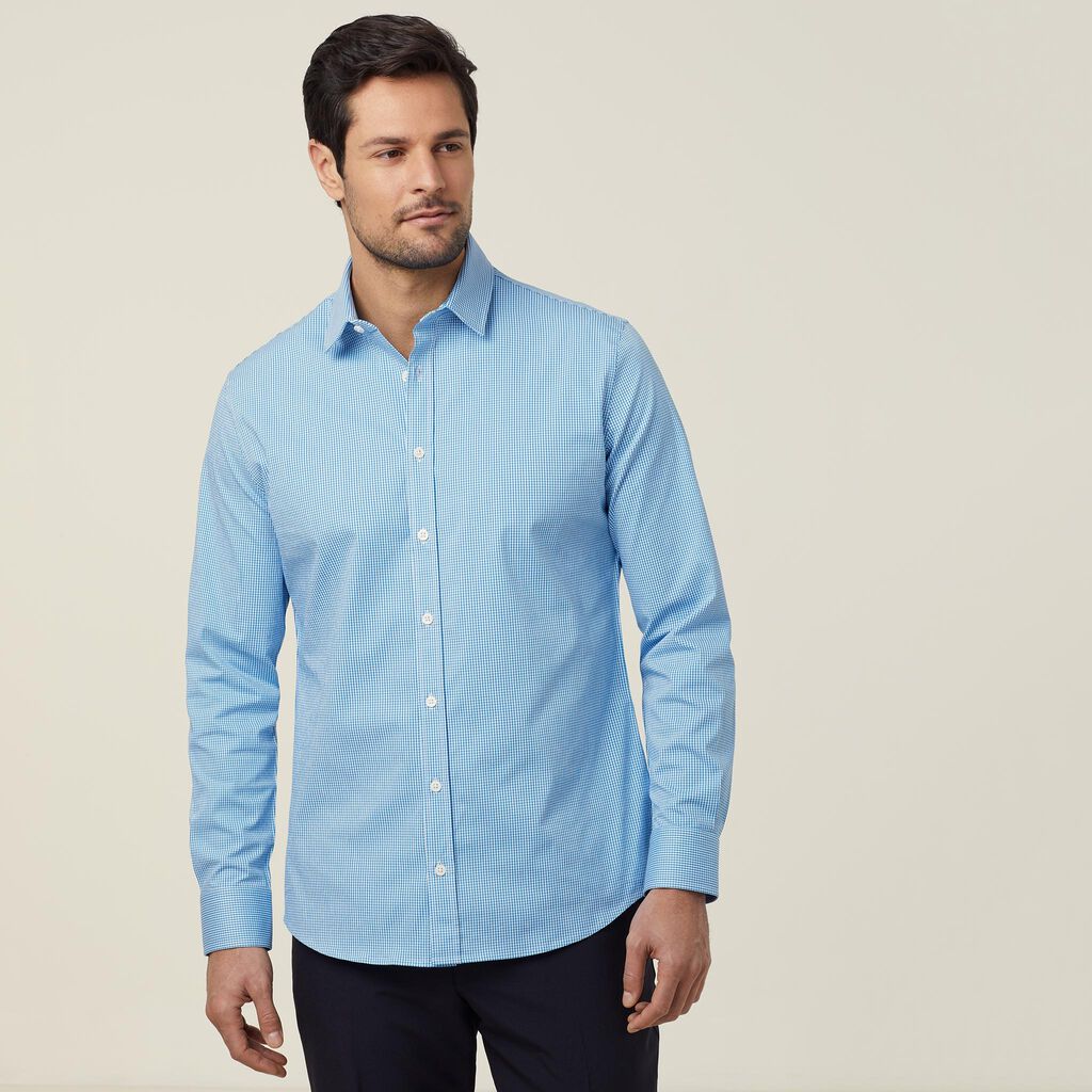 Avignon Gingham Check Stretch Long Sleeve Slim Shirt - CATJDF