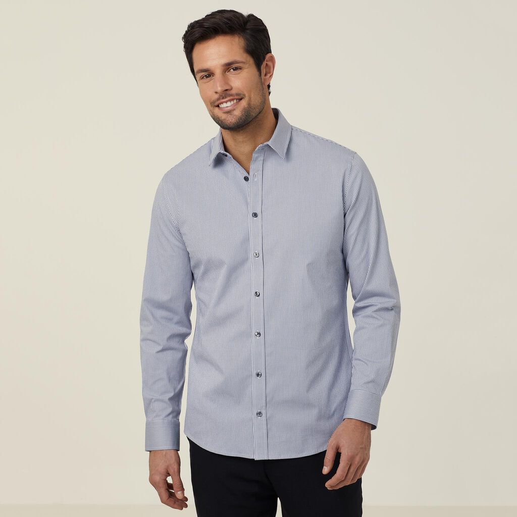 Avignon Gingham Check Stretch Long Sleeve Slim Shirt - CATJDF