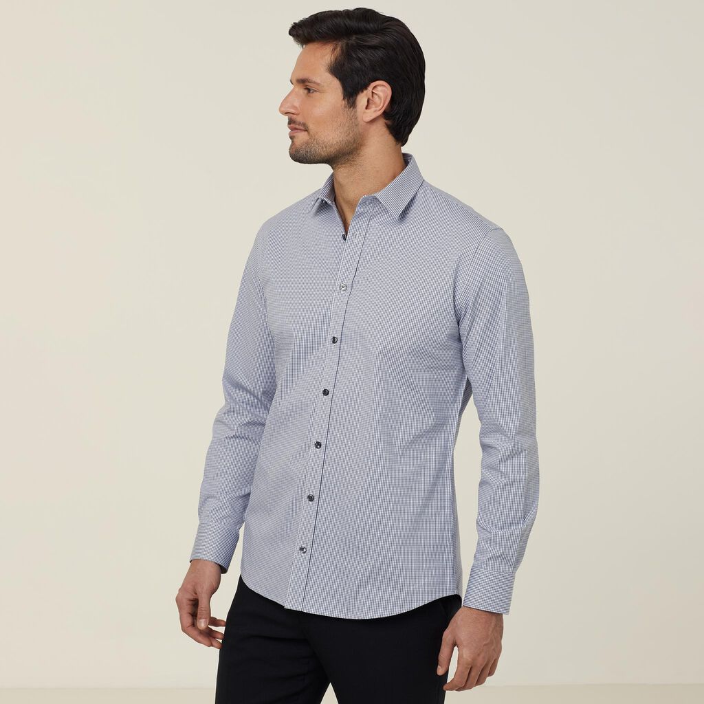 Avignon Gingham Check Stretch Long Sleeve Slim Shirt - CATJDF