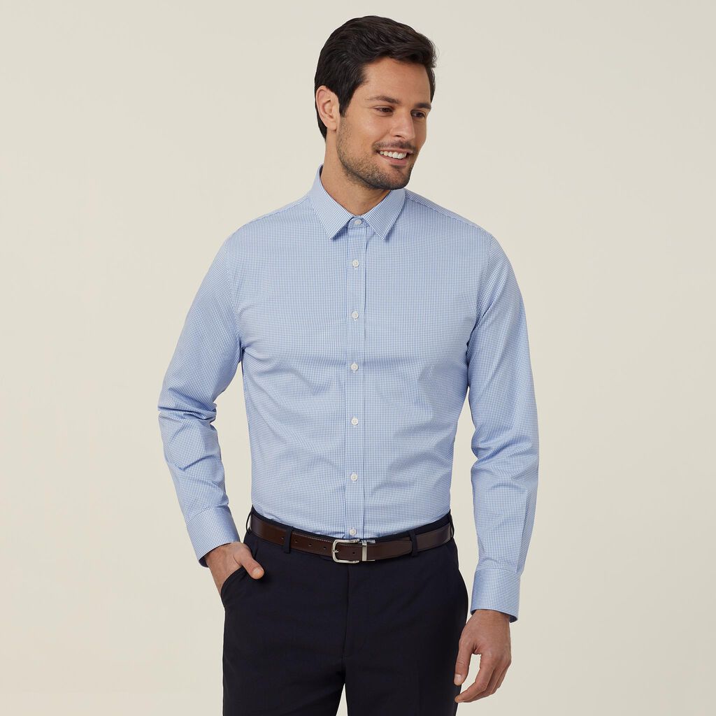 Avignon Gingham Check Stretch Long Sleeve Slim Shirt - CATJDF