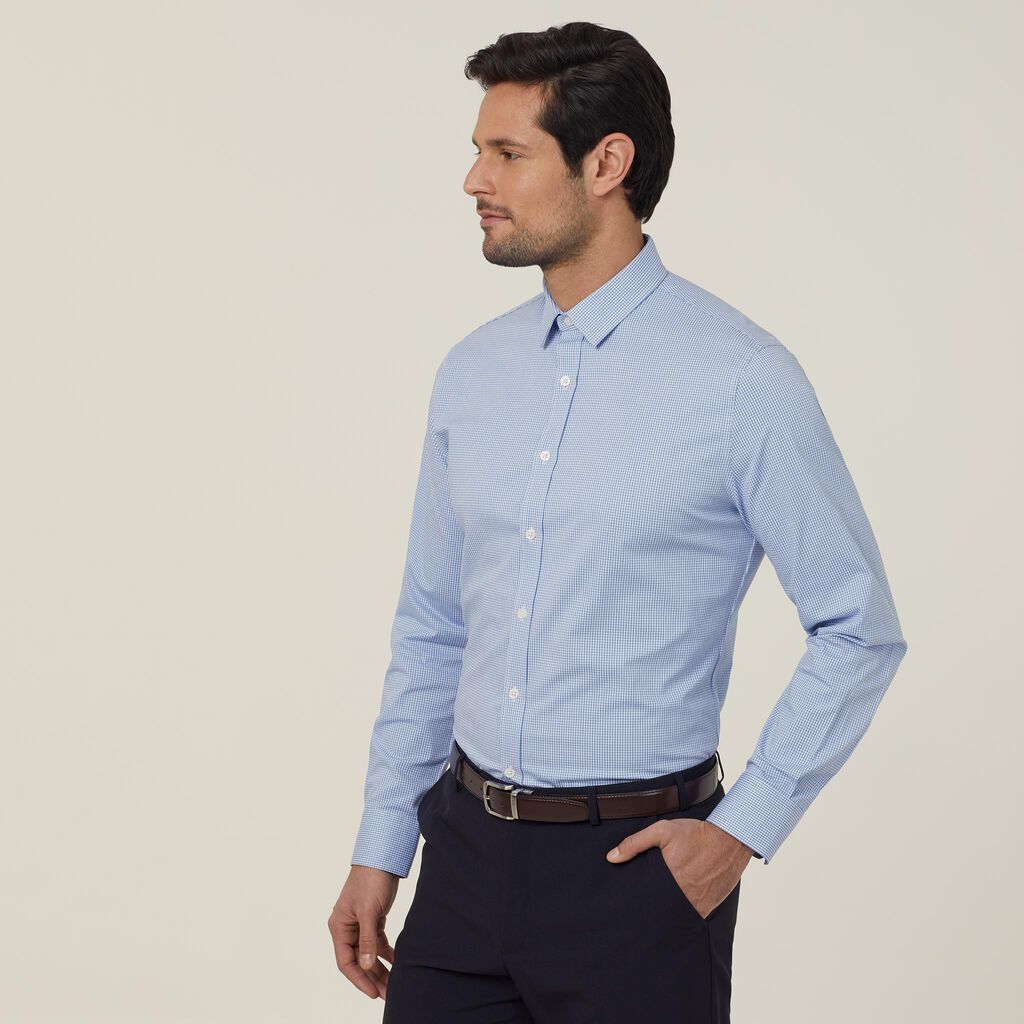 Avignon Gingham Check Stretch Long Sleeve Slim Shirt - CATJDF