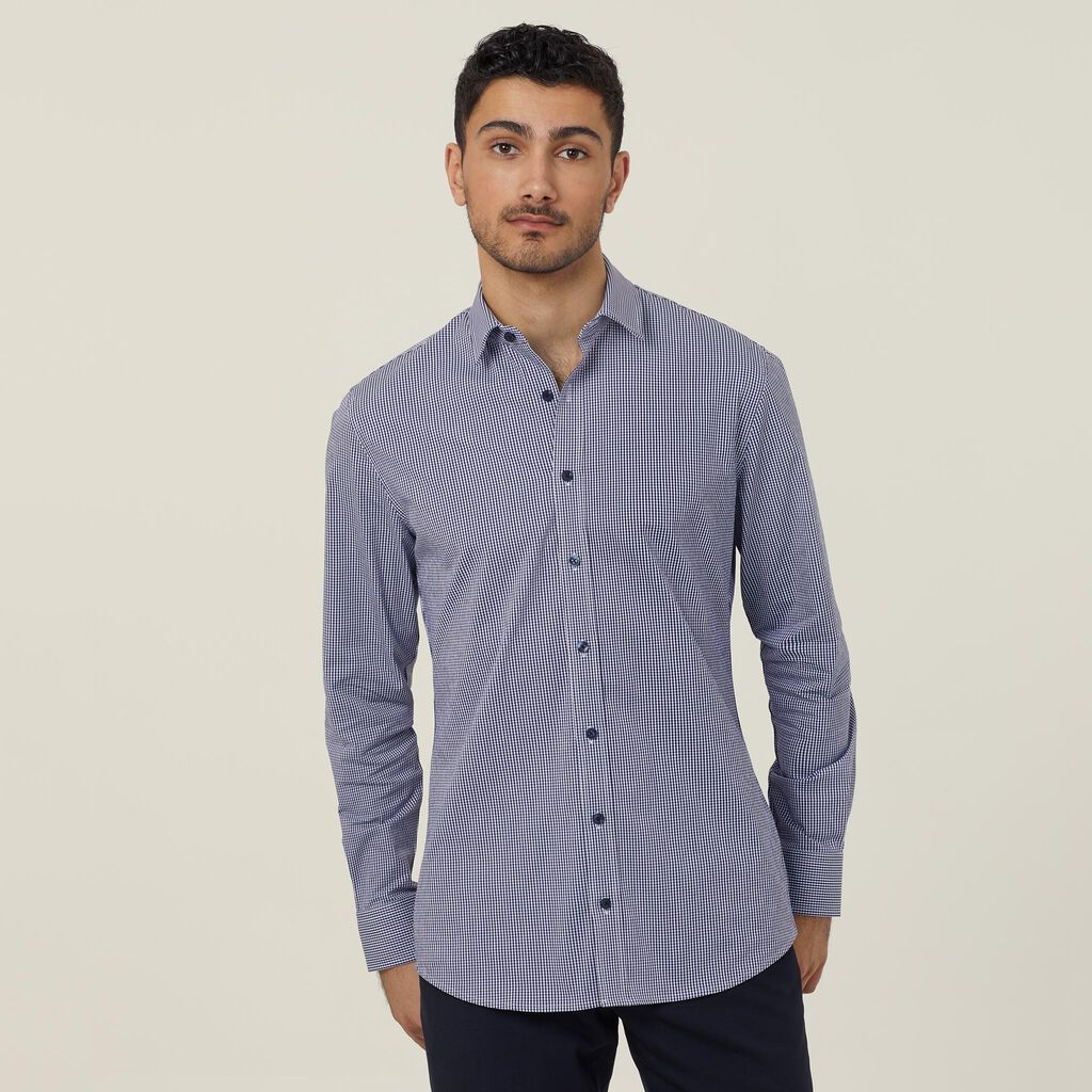 Avignon Gingham Check Stretch Long Sleeve Slim Shirt - CATJDF