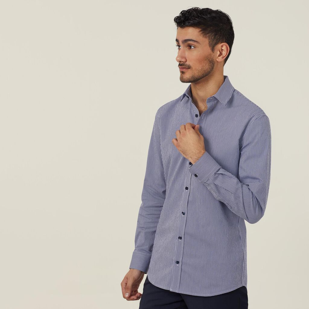 Avignon Gingham Check Stretch Long Sleeve Slim Shirt - CATJDF