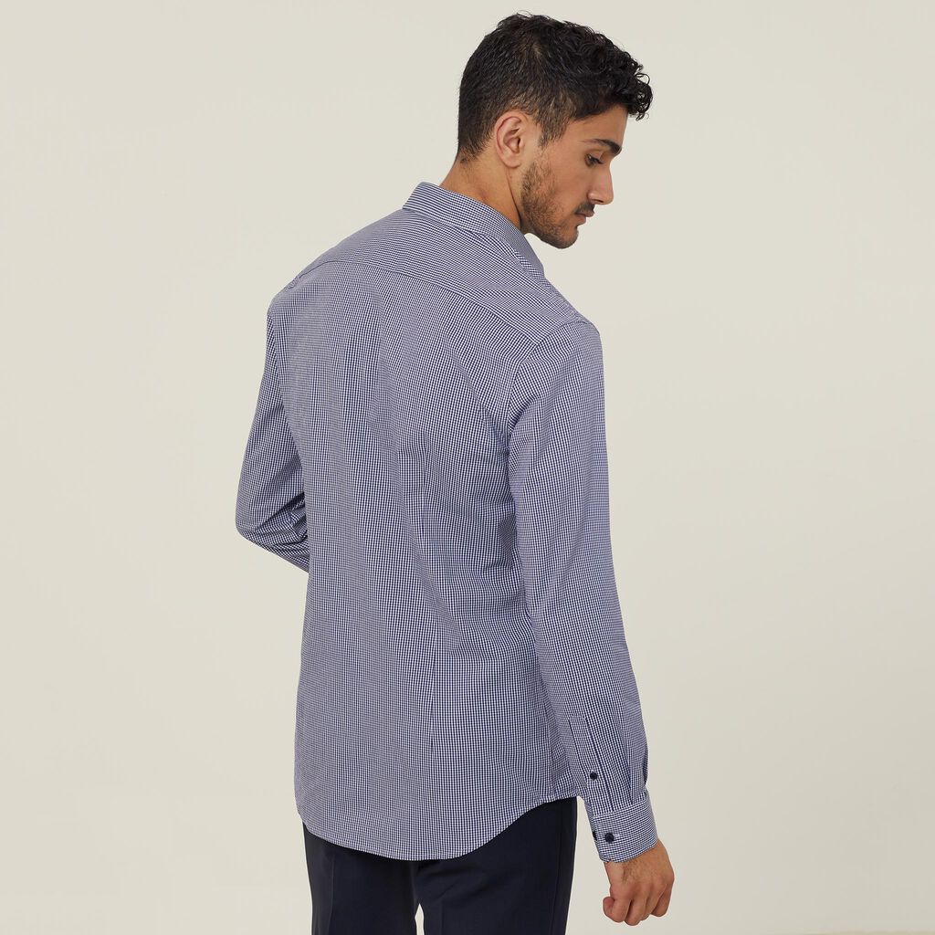 Avignon Gingham Check Stretch Long Sleeve Slim Shirt - CATJDF