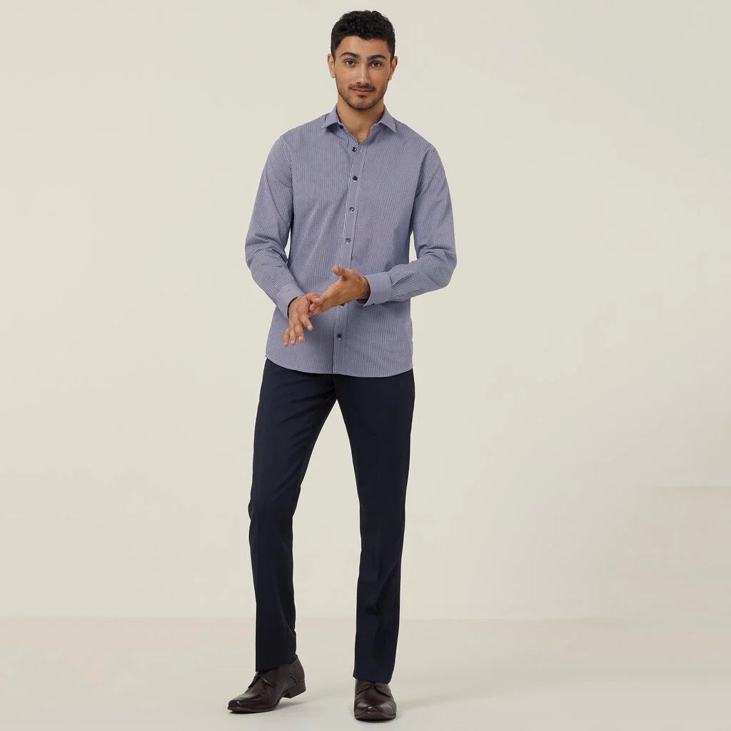 Avignon Gingham Check Stretch Long Sleeve Slim Shirt - CATJDF