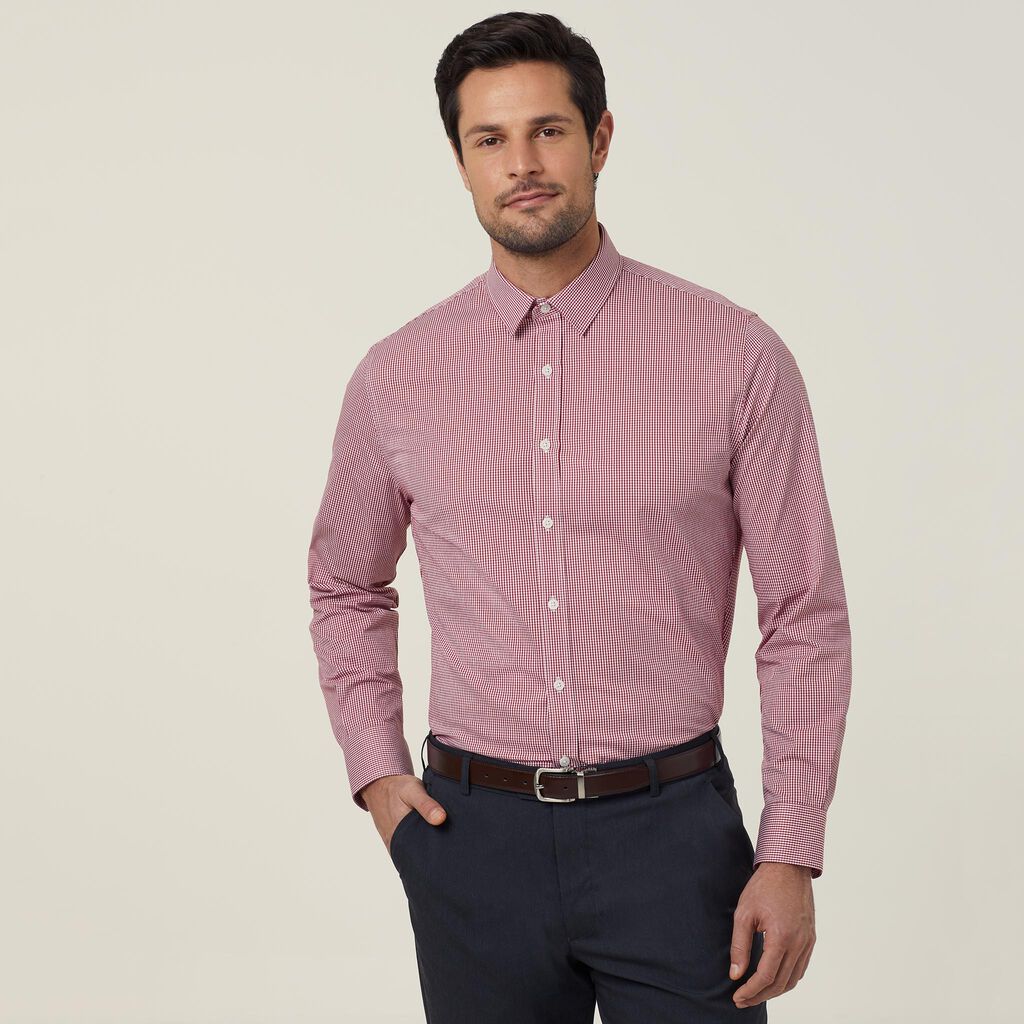 Avignon Gingham Check Stretch Long Sleeve Slim Shirt - CATJDF