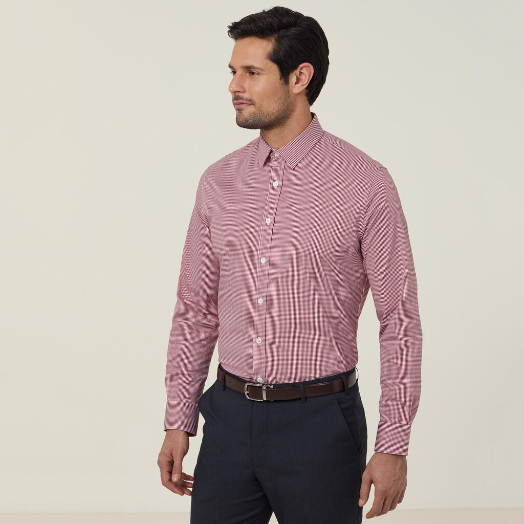 Avignon Gingham Check Stretch Long Sleeve Slim Shirt - CATJDF