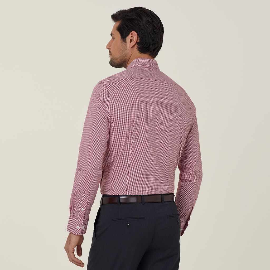 Avignon Gingham Check Stretch Long Sleeve Slim Shirt - CATJDF