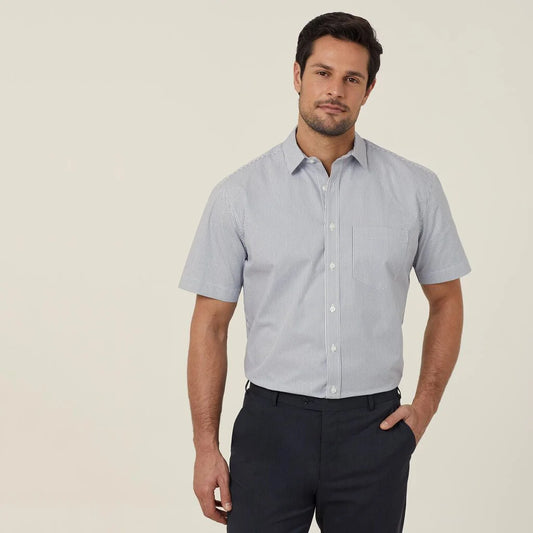 Avignon Fine Block Stripe Stretch Short Sleeve Shirt - CATJDK