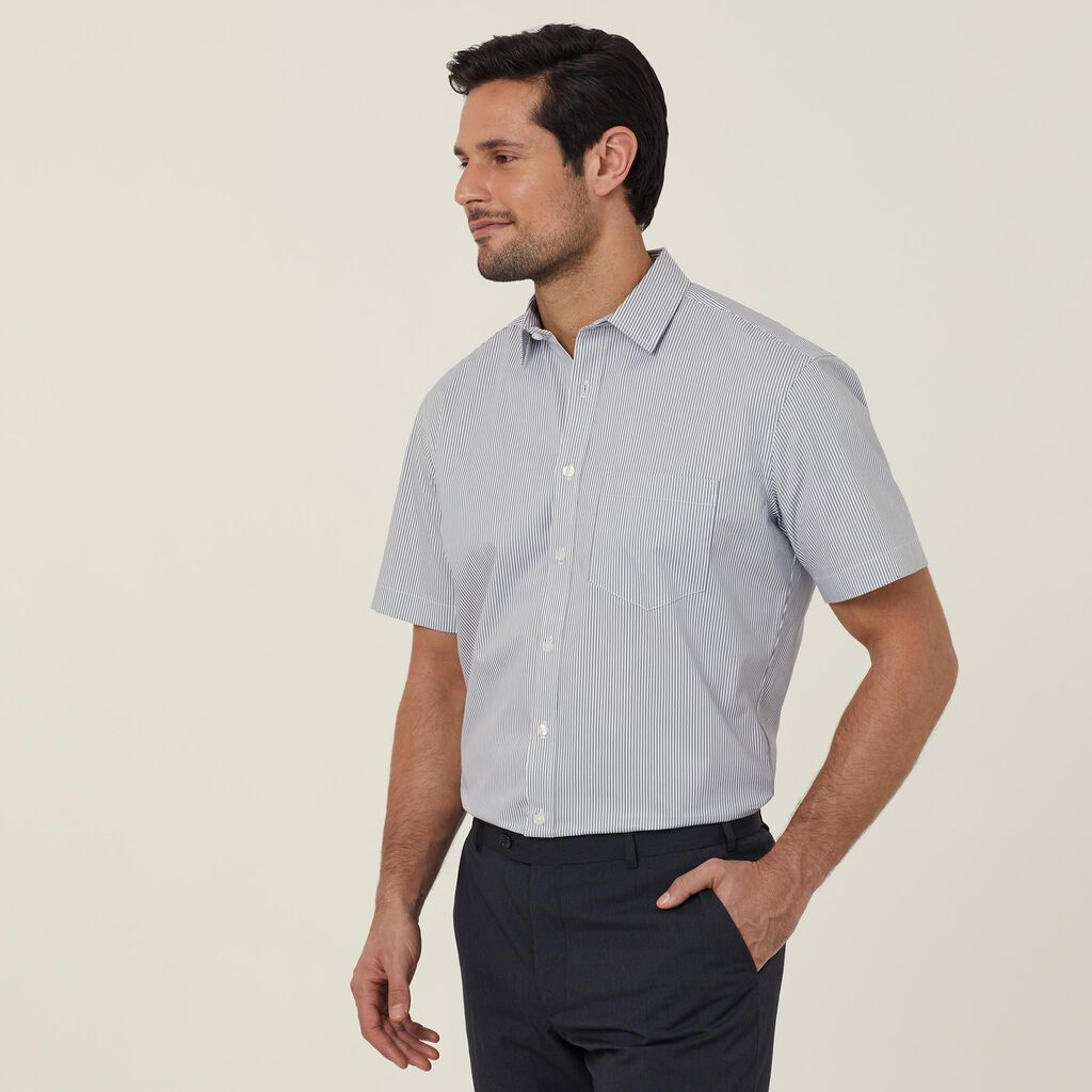 Avignon Fine Block Stripe Stretch Short Sleeve Shirt - CATJDK