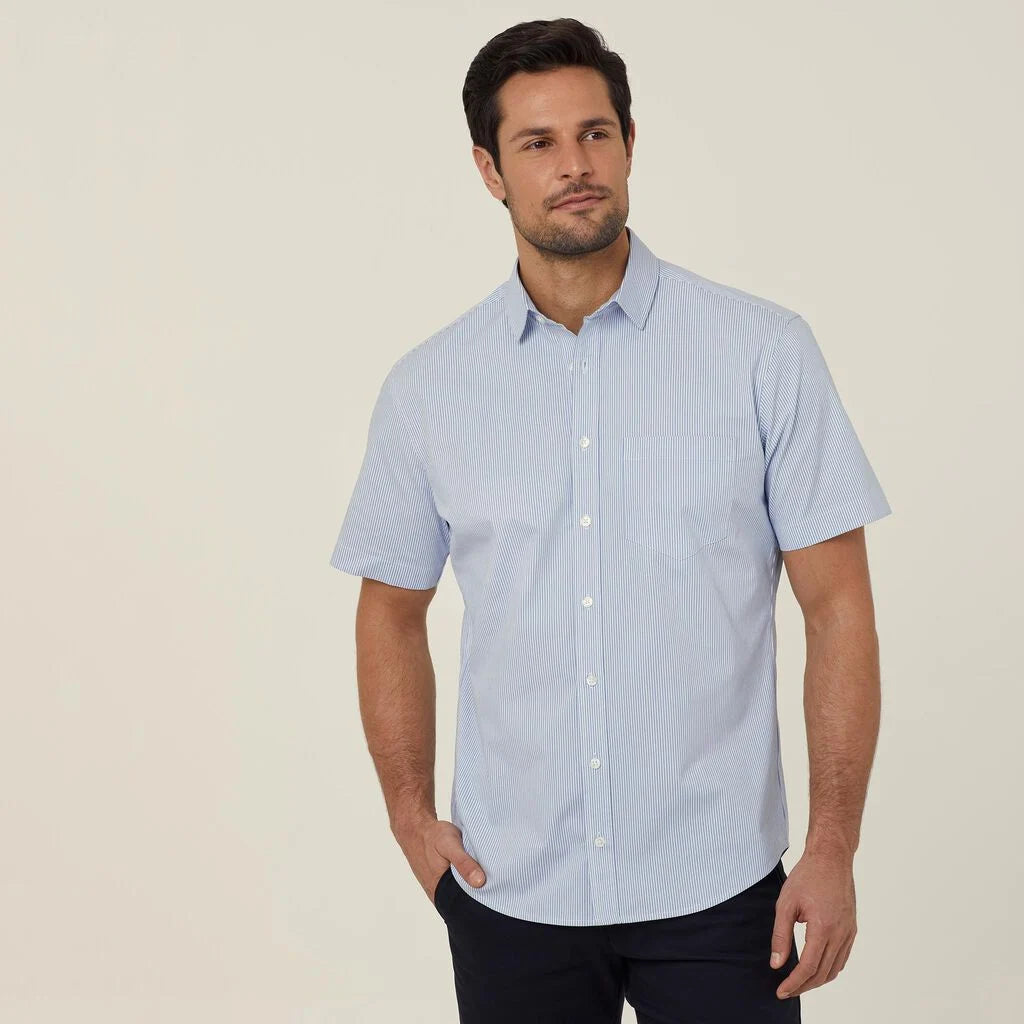 Avignon Fine Block Stripe Stretch Short Sleeve Shirt - CATJDK