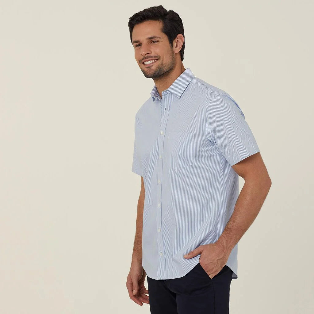 Avignon Fine Block Stripe Stretch Short Sleeve Shirt - CATJDK