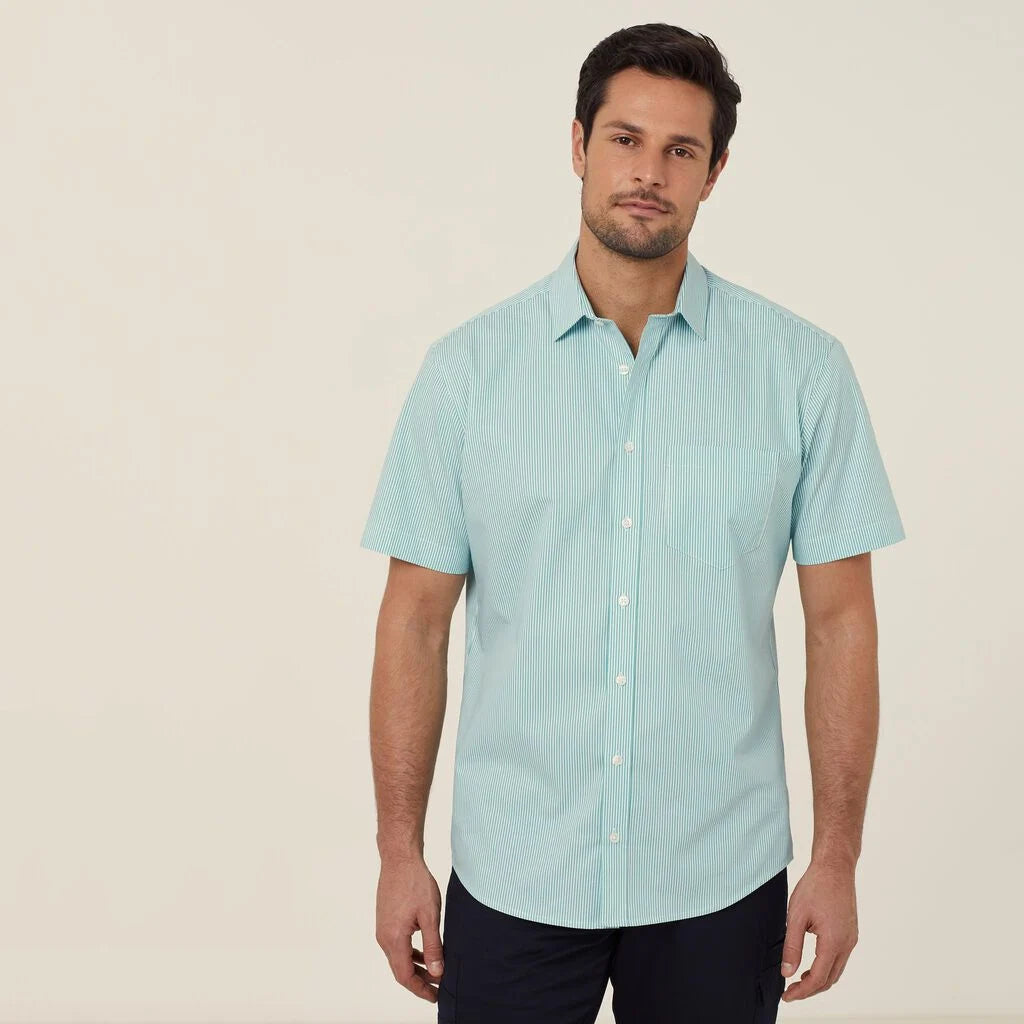 Avignon Fine Block Stripe Stretch Short Sleeve Shirt - CATJDK