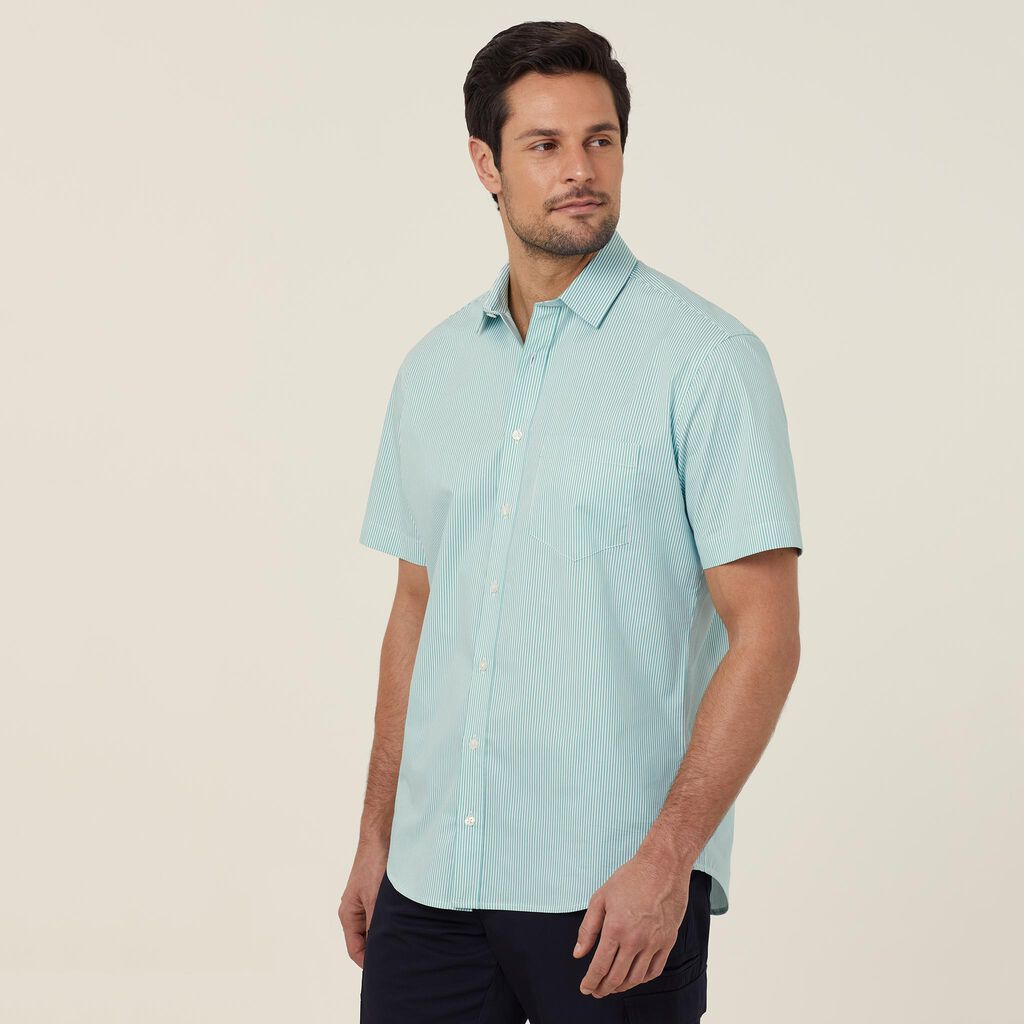 Avignon Fine Block Stripe Stretch Short Sleeve Shirt - CATJDK