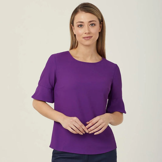 French Georgette Fluted Sleeve Top - CATU5T Purple