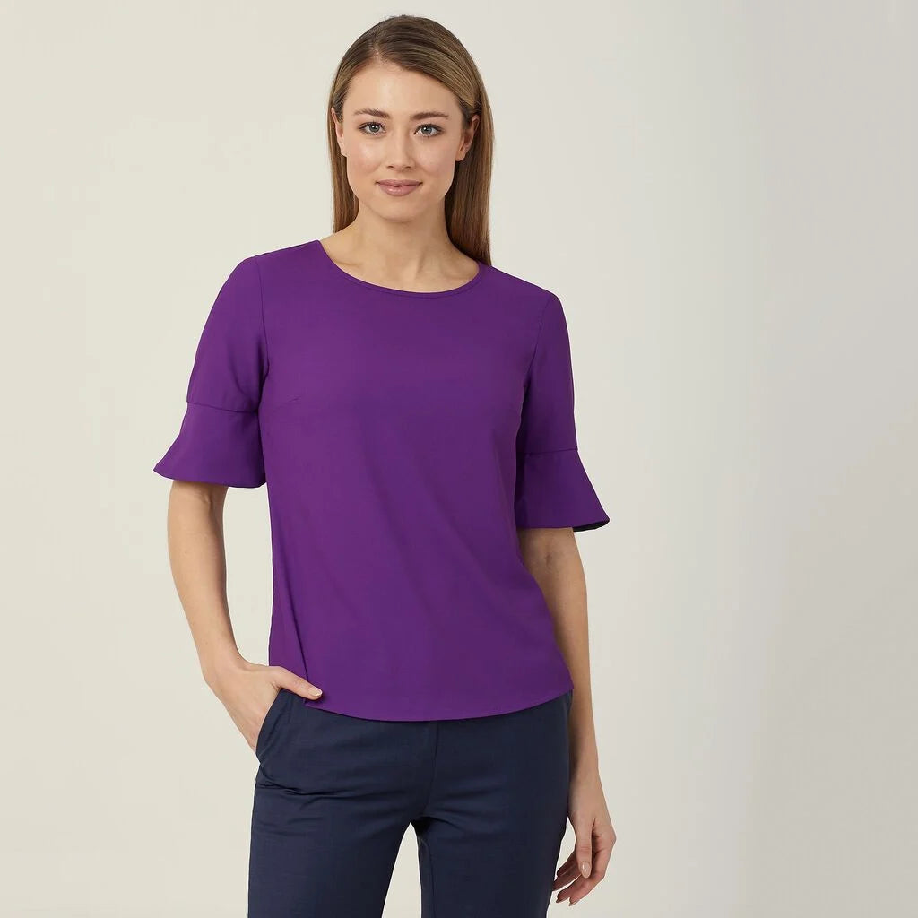 French Georgette Fluted Sleeve Top - CATU5T Purple