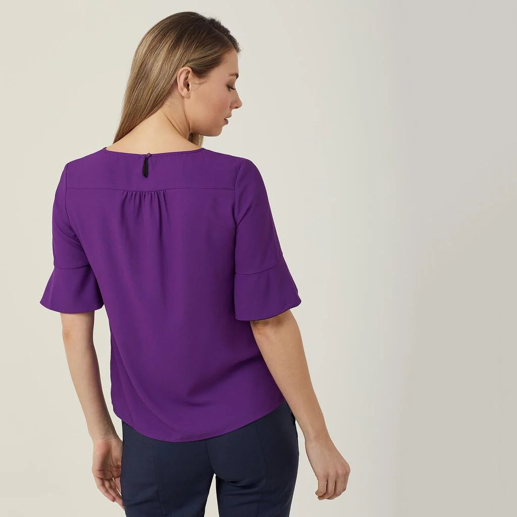 French Georgette Fluted Sleeve Top - CATU5T Purple