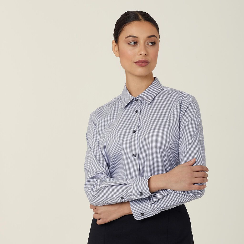 Avignon Gingham Check Stretch Long Sleeve Slim Shirt - CATUKS