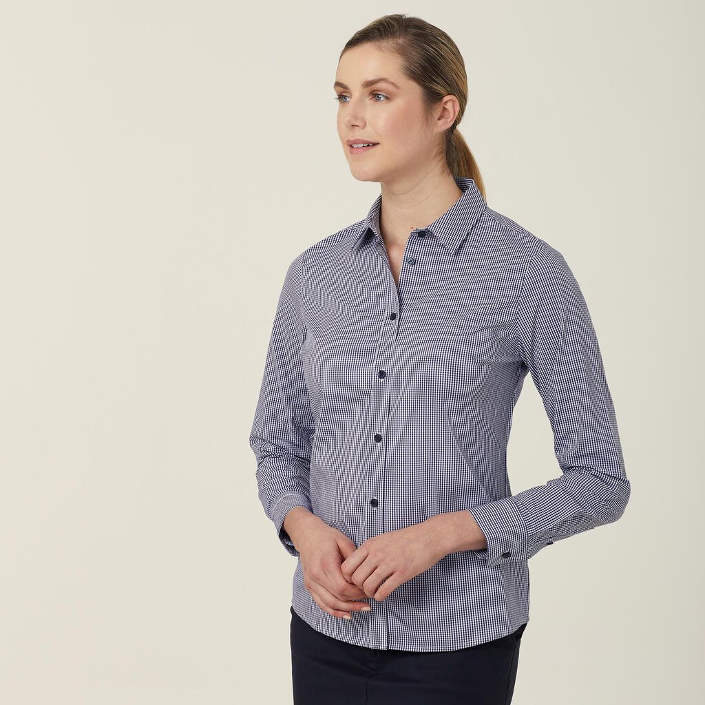 Avignon Gingham Check Stretch Long Sleeve Slim Shirt - CATUKS