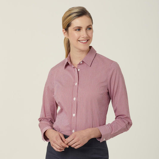 Avignon Gingham Check Stretch Long Sleeve Slim Shirt - CATUKS Red/White