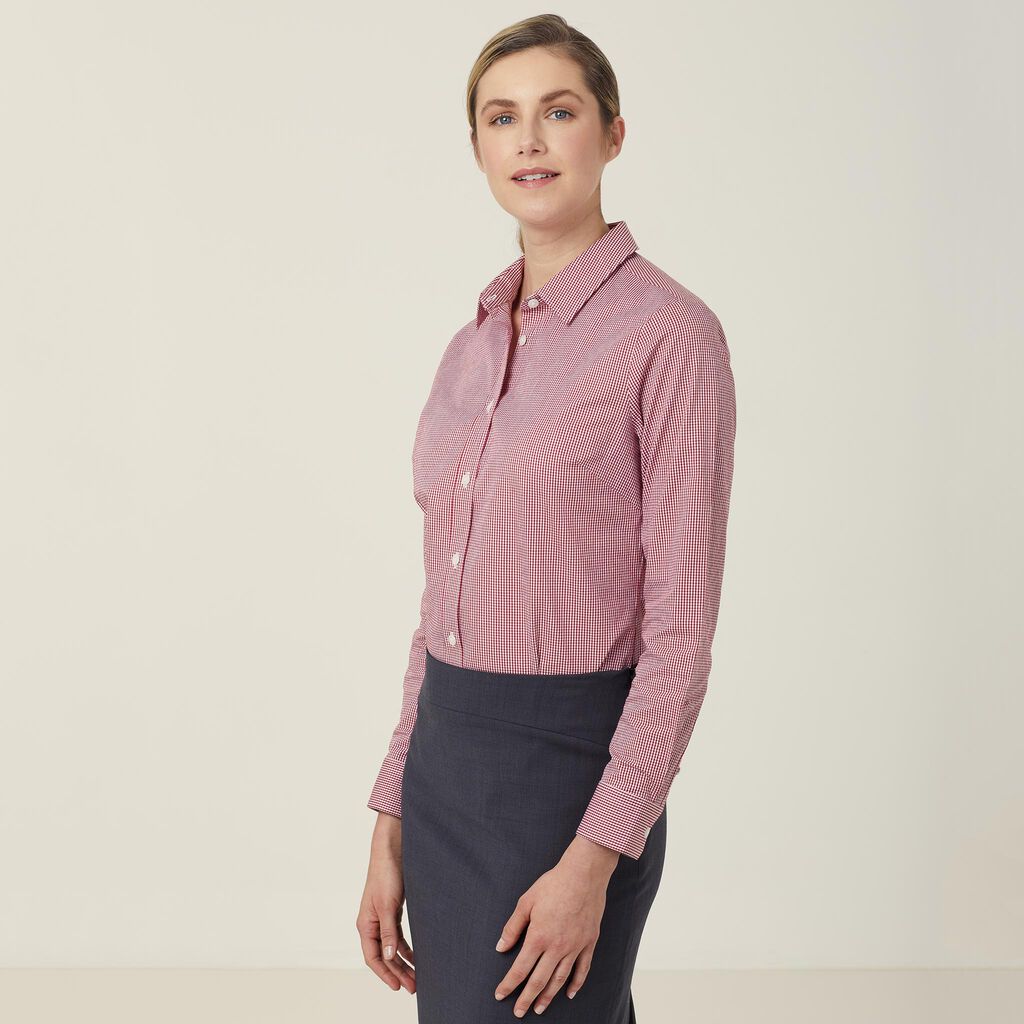 Avignon Gingham Check Stretch Long Sleeve Slim Shirt - CATUKS Red/White