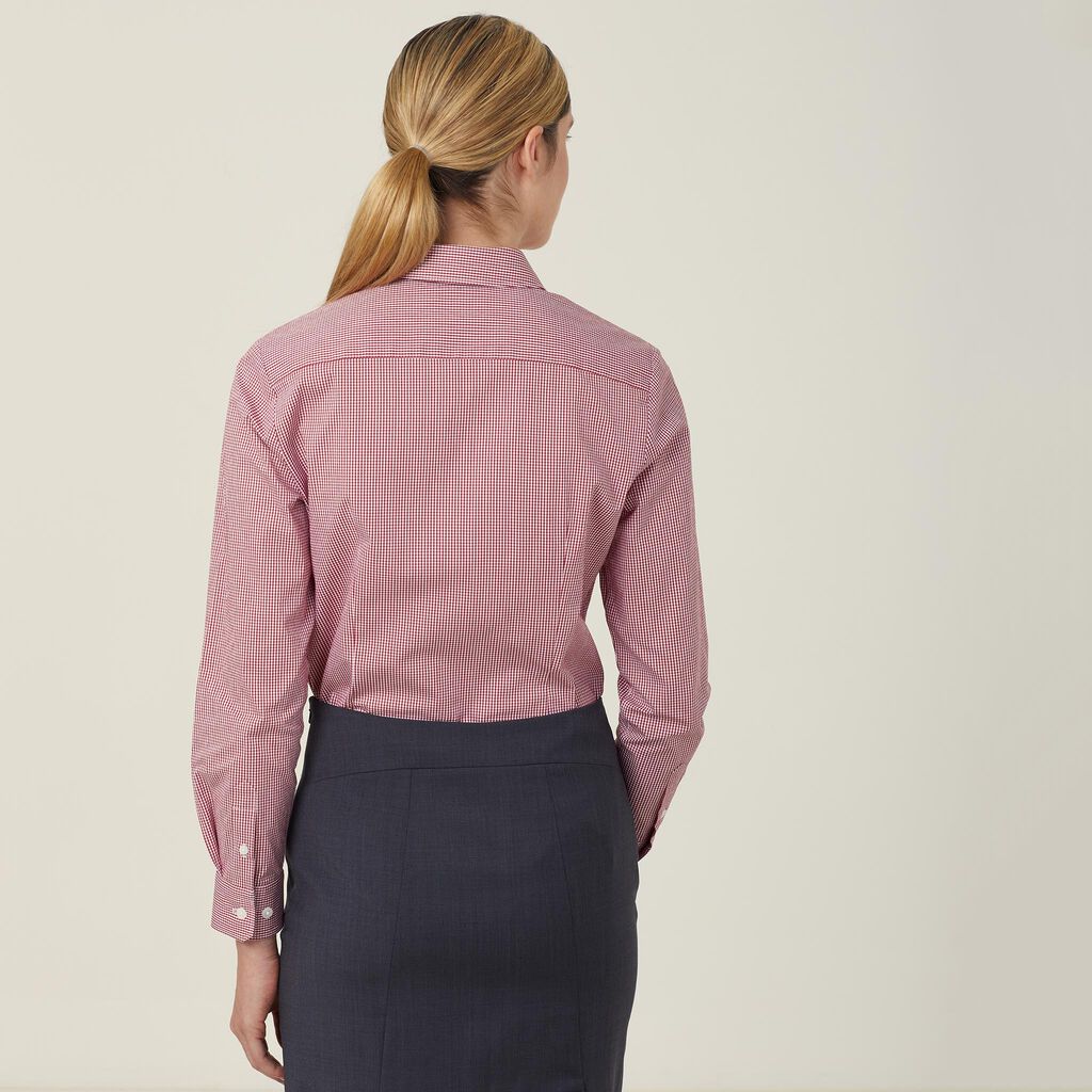 Avignon Gingham Check Stretch Long Sleeve Slim Shirt - CATUKS Red/White