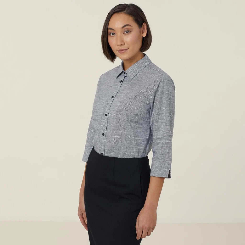 Avignon Abstract Print Stretch 3/4 Sleeve Shirt - CATUKX Black/White