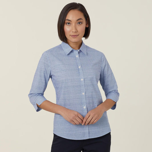 Avignon Abstract Print Stretch 3/4 Sleeve Shirt - CATUKX Blue/White