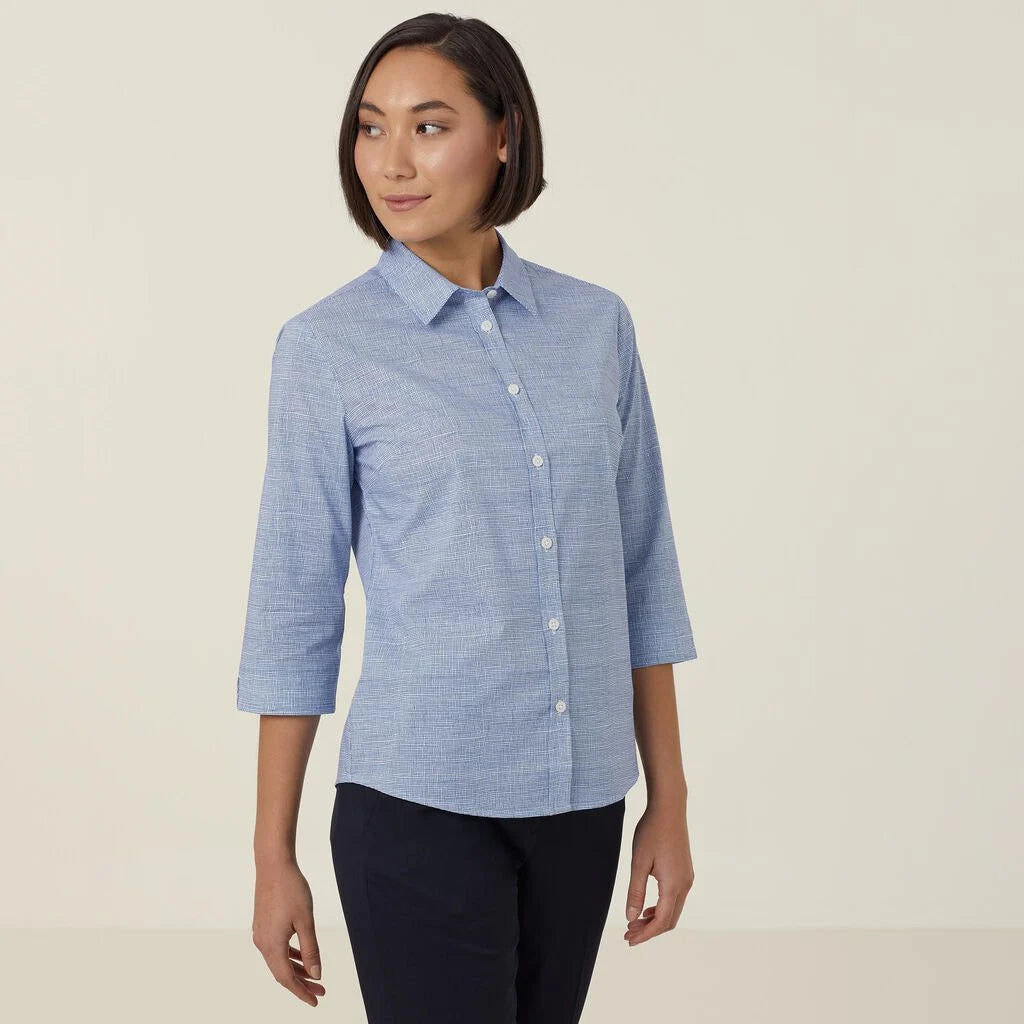 Avignon Abstract Print Stretch 3/4 Sleeve Shirt - CATUKX Blue/White