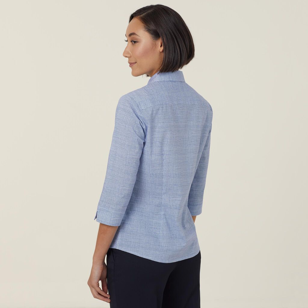 Avignon Abstract Print Stretch 3/4 Sleeve Shirt - CATUKX Blue/White
