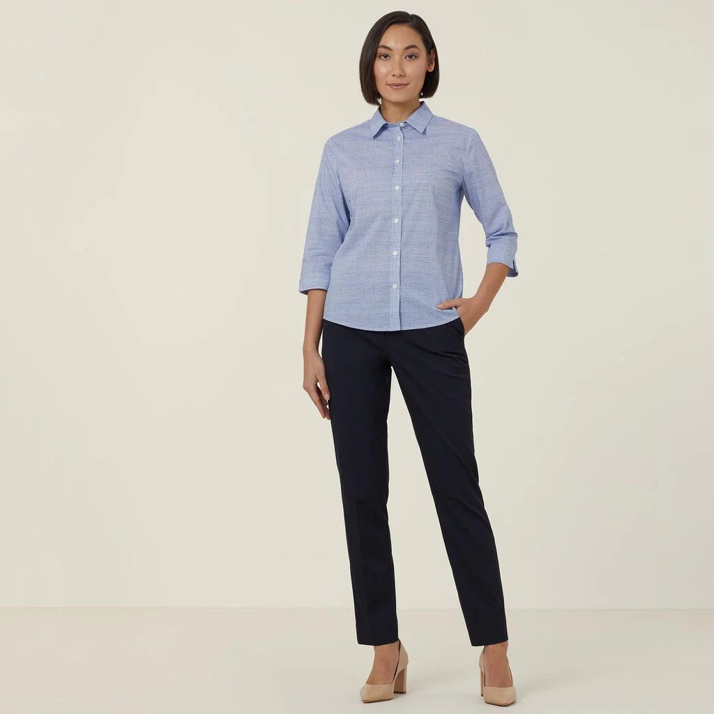 Avignon Abstract Print Stretch 3/4 Sleeve Shirt - CATUKX Blue/White